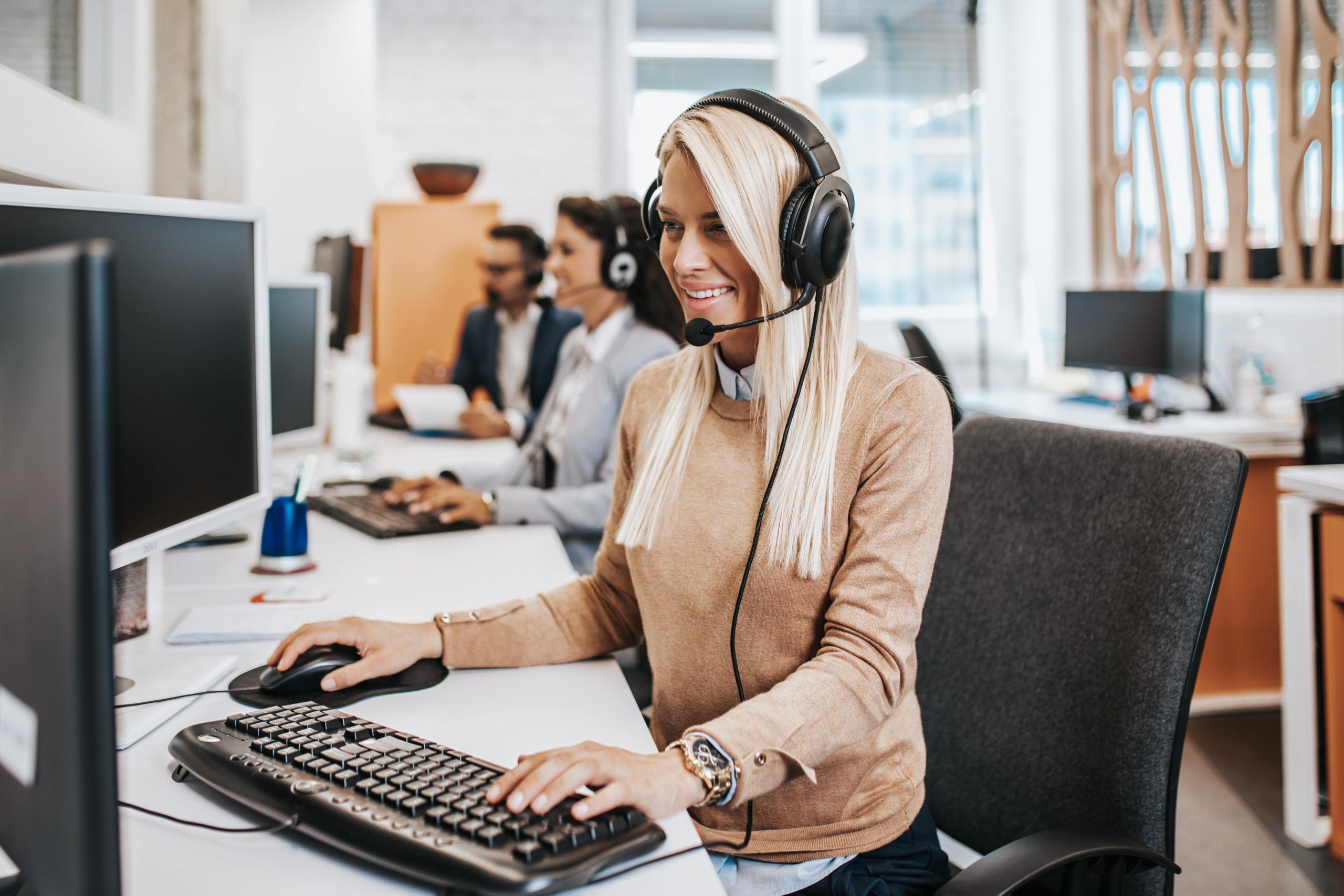 Call centre agent speaking to a customer.