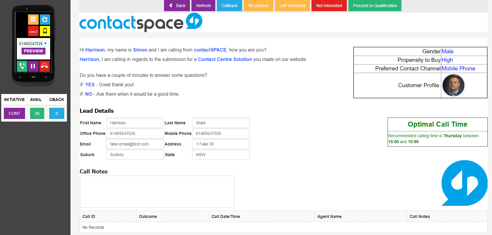 contactSPACE CallGuides - agent interface.