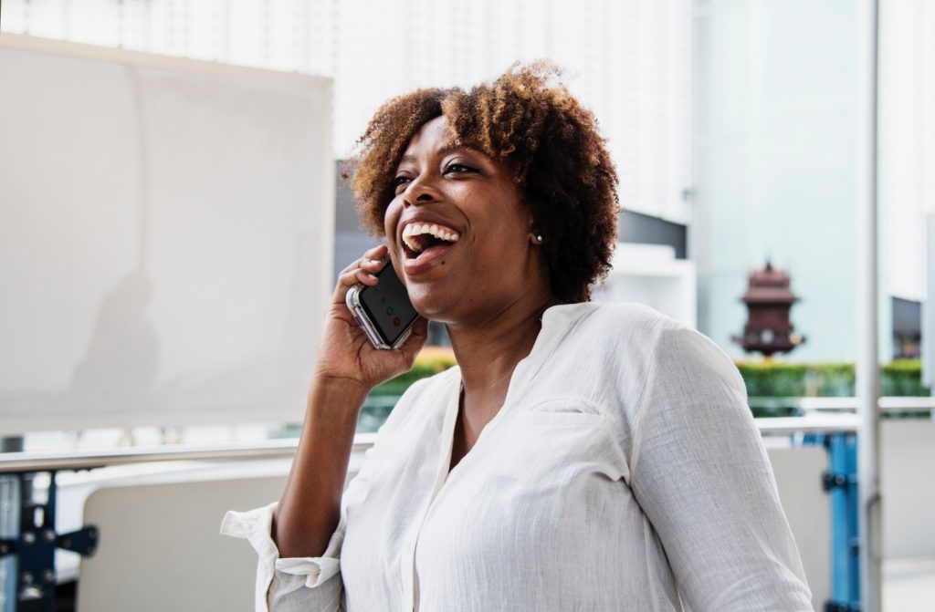 Happy person on the phone.