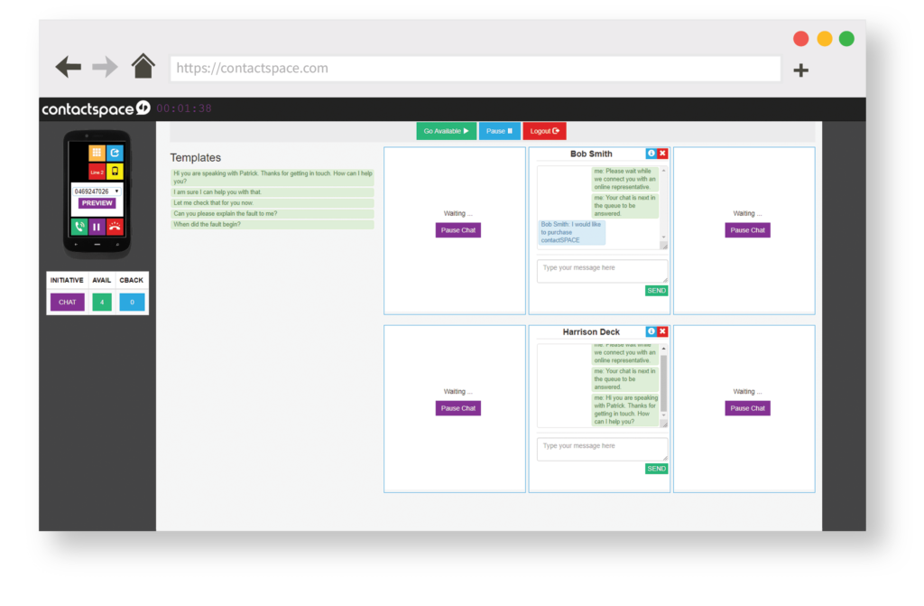 contactSPACE livechat interface.